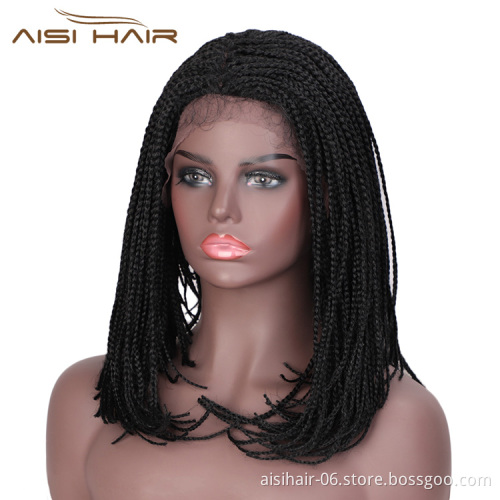 Aisi Hair 16 Inch Vendor Cheap Wholesale Afro Twist Box Braided Lace Frontal Wigs Synthetic Hair For Black Women Lace Front Wig
